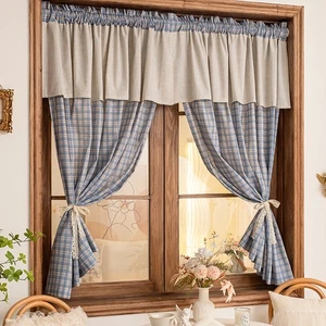 1pc Kariert Kplaid Curain Frap Französisches Land Fenster Vorhänge Drapiert Rod - Picture 1 of 6