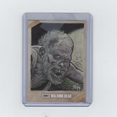 WALKING DEAD EVOLUTION WALKER SKETCH CARD BY ACCLAIMED ARTIST DARRIN PEPE  1/1! - Image 1 of 2