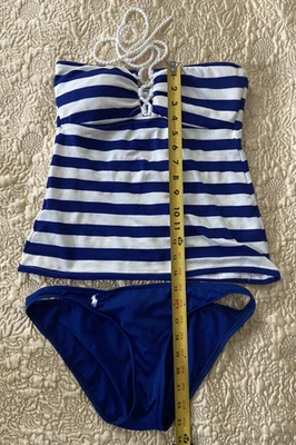 Ralph Lauren синий в полоску танкини верх (S) и твердый синий бикини низ (M) - Изображение 1 из 4