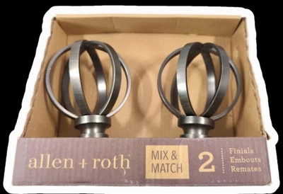 Nuevo en caja Allen Roth Juego de 2 remates negros mate para varillas de 1" de diámetro 0634453 Foto 1 de 2