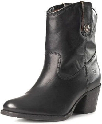 360 美元 Frye 女式 Jackie 纽扣短靴仿旧古巴皮革黑色 8 (MG15) — 第 1/4 张图片