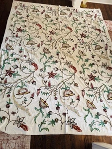 Huge Vintage Floral Crewel Embroidery King Bedspread Kashmir 104x83 Floral Queen - Picture 1 of 21