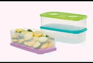 Tupperware Fresh 'N Cool Med Set of 3 Medium New Purpme Green Aqua - Picture 1 of 5