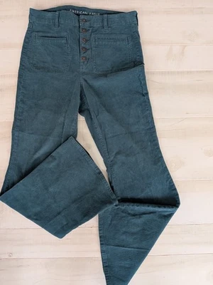 Pantalones de pana acampanados American Eagle Super Hi Rise para mujer talla 12 verde botón mosca Foto 1 de 4
