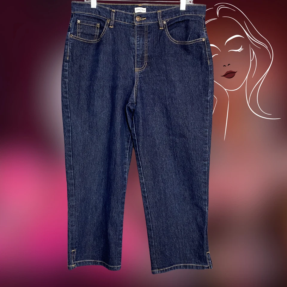 Pantalones de mezclilla capri elásticos de tiro alto para mujer talla 12 calce curvilíneo azul costero estilo Y2K Foto 1 de 4