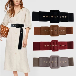 Womens Belt Waistband Stretch Elastic Wide Waist Ladies Dress Suede Soft - Picture 1 of 13