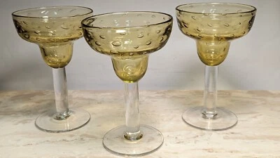Set Of 3 Artland Iris Margarita Glass Large Bubble Amber Clear Pillar Stem  - Image 1 of 4