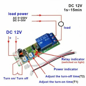 Interruptor de retardo temporizador de ciclo DC 12V módulo de interruptor de relé de apagado/encendido ajustable. - Imagen 1 de 8