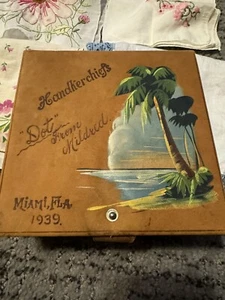 Rare Antique Handkerchief Box Miami Florida 1939 with 10 Hankies/Scarf - Picture 1 of 12