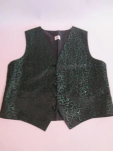 Wedding Hospitality Catering Unisex Black Emerald Leaf Swirl Waiter Waistcoat - Foto 1 di 3