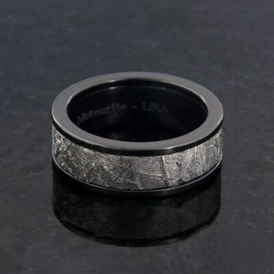 Black Zirconium Meteorite Ring - Men's Wedding Ring - Men's Wedding Band - Image 1 of 4