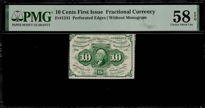FR-1241 $0.10 First Issue Fractional Currency - 10 Cents - Graded PMG 58 EPQ - Image 1 of 2