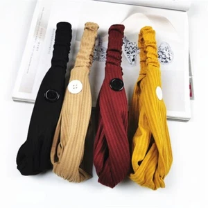 Frauen Sport breites Stirnband Stretch Haarband Head Wrap mit Knopf für Gesichtsmaske - Bild 1 von 17