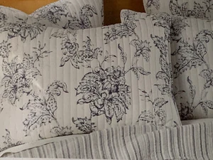 Homthreads Standard Cotton Sham Set Of 2 Cream Navy Floral New - Picture 1 of 10