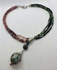 Tourmaline Necklace 17” 925 Sterling Silver Custom Beaded With Pearls