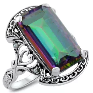 ANILLO DE PERLAS DE PLATA ESTERLINA MACIZA 925 CUARZO MÍSTICO ESTILO ANTIGUO 7 QUILATES 293z - Imagen 1 de 4