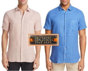 NWT Hugo Boss Orange Slim Fit Linen Short Sleeves Button-Front Shirt - Picture 1 of 30