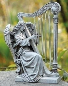 MUSICAL ANGEL WIND CHIME HARP GARDEN STATUE - Picture 1 of 1