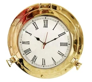12" Polish Brass Marine Brass Ship Porthole Nautical Wall Clock Decorative Gift - Picture 1 of 5