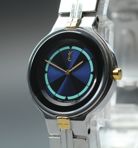 SAINT LAURENT (YSL) [Quasi Come Nuovo] Vintage Yves Saint Laurent 5421 H13855 25mm Quadrante Blu Quarzo Donna