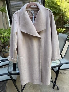 CHICO’S NWT $229 SUIDE SHIRLING DRAPE FRONT~SNAPS, POCKETS,PINK JACKET SZ.4~XXL - Picture 1 of 19