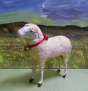 Germany Large 4 1/2" Wooly  Sheep Lamb - Stick Legs, German, Putz - Picture 1 of 5