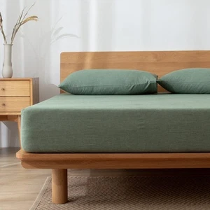 Fitted Bed Sheets 100% Washed Cotton Ultra Soft Slightly Wrinkle Linen Feel B... - Picture 1 of 7