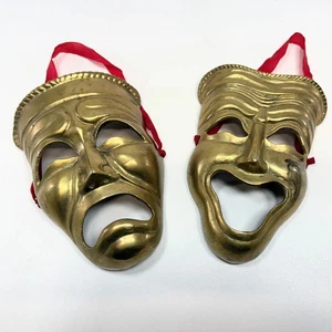Pair Theater Drama Comedy & Tragedy Masks Brass 7” - Picture 1 of 4