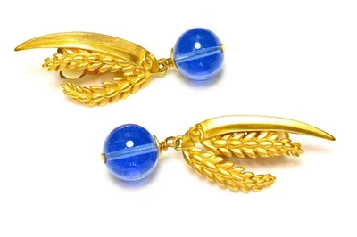 Vintage Chanel Paris Spring 1999 Gripoix Blue Glass Wheat Earrings - Image 1 of 4