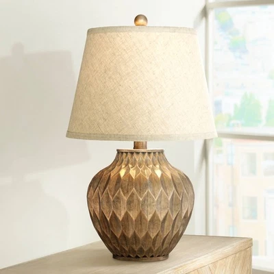 Accent Table Lamp with USB Port Warm Bronze Drum Shade for Living Room Desk - Image 1 of 4