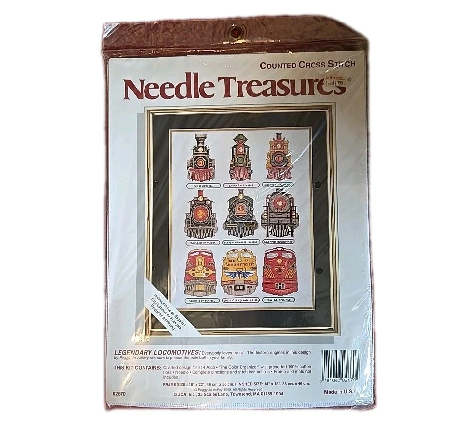 JCA Needle Treasures Legendary Locomotives 02670 Cross Stitch Kit Trains Ackley