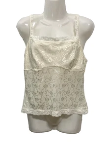 Vintage Vassarette Y2K Mesh Lace Camisole Slip Top Tank Cream Liquid Satin XL/42 - Picture 1 of 12