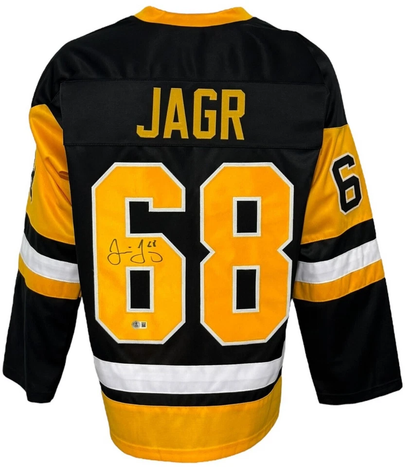 Camiseta deportiva negra autografiada estilo profesional de los Pittsburgh Penguins Jaromir Jagr BECKETT A... Foto 1 de 2