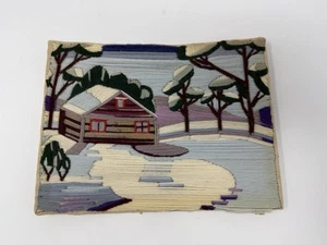 Vintage Retro Crewel Yarn Embroidery Art TAPESTRY (original unique) landscape - Picture 1 of 9