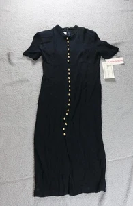 Abito Best Lauren maxi nero crepe petite 11/12 bottoni oro vintage anni 90 nuovo - Foto 1 di 7