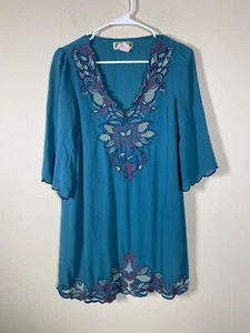 Anthropologie Flying Tomato Damen bestickt Blumen türkis grün Top M - Bild 1 von 5