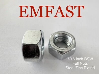 EMFAST 7/16 BSW Hexagon Full Nut Steel zinc plated whitworth imperial hex nuts