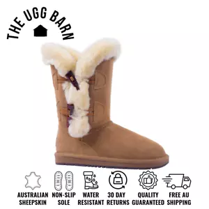 UGG Premium Sheepskin 2 Shark Button Boots | Water Resistant | Non-Slip | Women - Picture 1 of 8