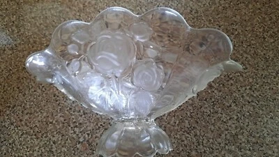 Bohemia Glass Bowl Fan Shaped Footed Bowl, Clear/Frosted Rose Pattern 12x7x8 - image 1 of 4