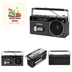 Mini Bluetooth Boombox with Cassette Player, Recorder and Am/FM Radio, Grey - Picture 1 of 5