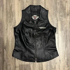Vintage Harley Davidson schwarze Leder Biker Damen Weste Größe Large Chrom Herzen - Bild 1 von 5