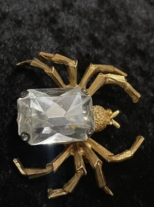 SPIDER Brooch Gold Tone Rhinestone Unmarked craft - Picture 1 of 7