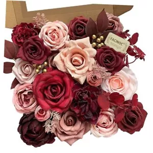 Roses Artificial Flowers Burgundy Fake Flower Bulk for DIY Burgundy, Dusty Rose - Picture 1 of 7