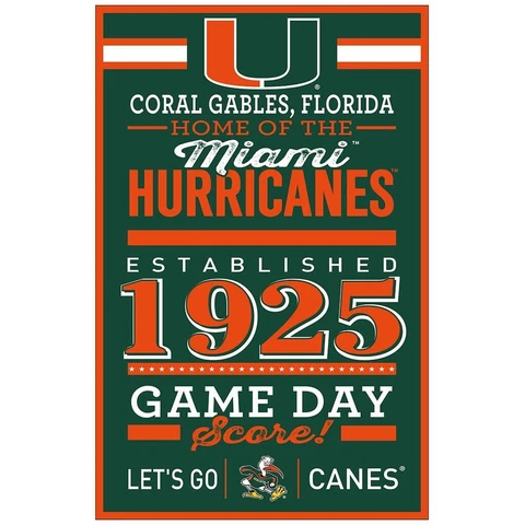 Miami Hurricanes 11"x17" Wood Sign Established Design [NEW] NCAA Banner Wall Cover