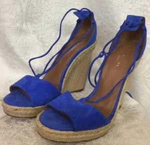 Aquazzura Shoe Royal Blue Suede Wood Platform Rope Trim Size 39 New - Picture 1 of 8