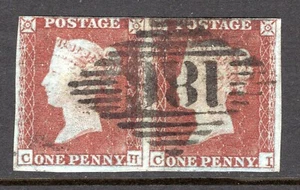 1841 1d RED BROWN ALPH 2 PLATE 134 (CH-CI) PAIR. SG 8 - Picture 1 of 1