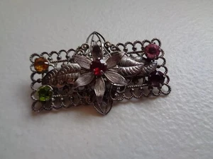 Silver filigree and colour stone brooch Vintage 1930s-1950s Used. - Picture 1 of 24