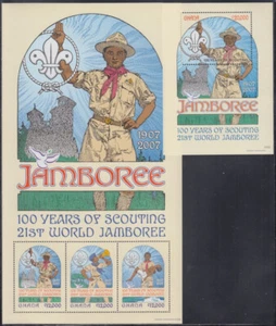 GHANA Sc # 2574-5 CPL JUEGO DE HOJA de 3 y HOJA DE RECUERDO - BOY SCOUT CENTENARIO - Imagen 1 de 1