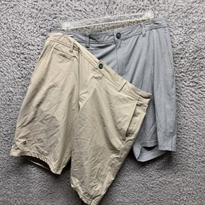 Linksoul Chino Golf Shorts 2 Pairs Grey Tan Flat Front Outdoor Performance - Picture 1 of 24
