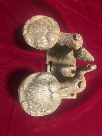 Antique Shell Shaped Shutter Dogs Shell Shaped Set Of 2  Aged Primitive Patina Cover
